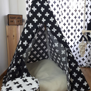 Conjunto de cortinados, tenda tipi e puff